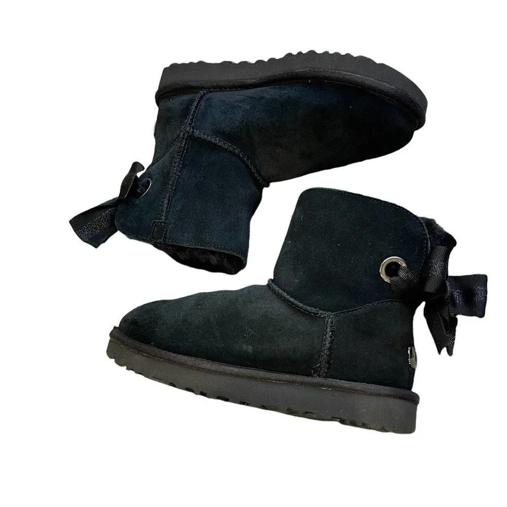 UGG Customizable Bailey Bow Mini Boots Black Women's Size 6